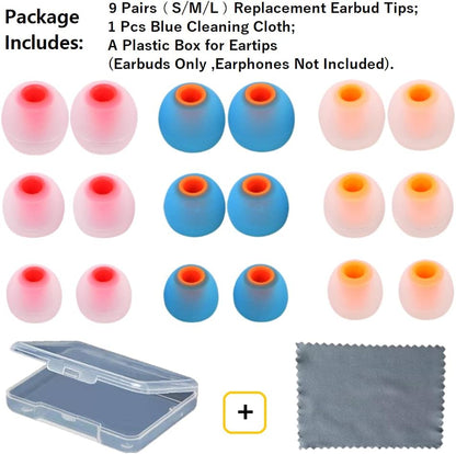 Earbuds Replacement Tips Silicone Earbud Tips Ear Gels Fit for Inner Hole from 3.8mm - 5.1mm Earphones 9 Pairs S/M/L