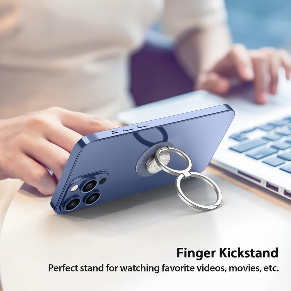 Phone Grip, Phone Ring Holder Finger Kickstand, Foldable & Adjustable Double Metal Cell Phone Rings Gripper Stand for iPhone Samsung &Other Phones - White Marble
