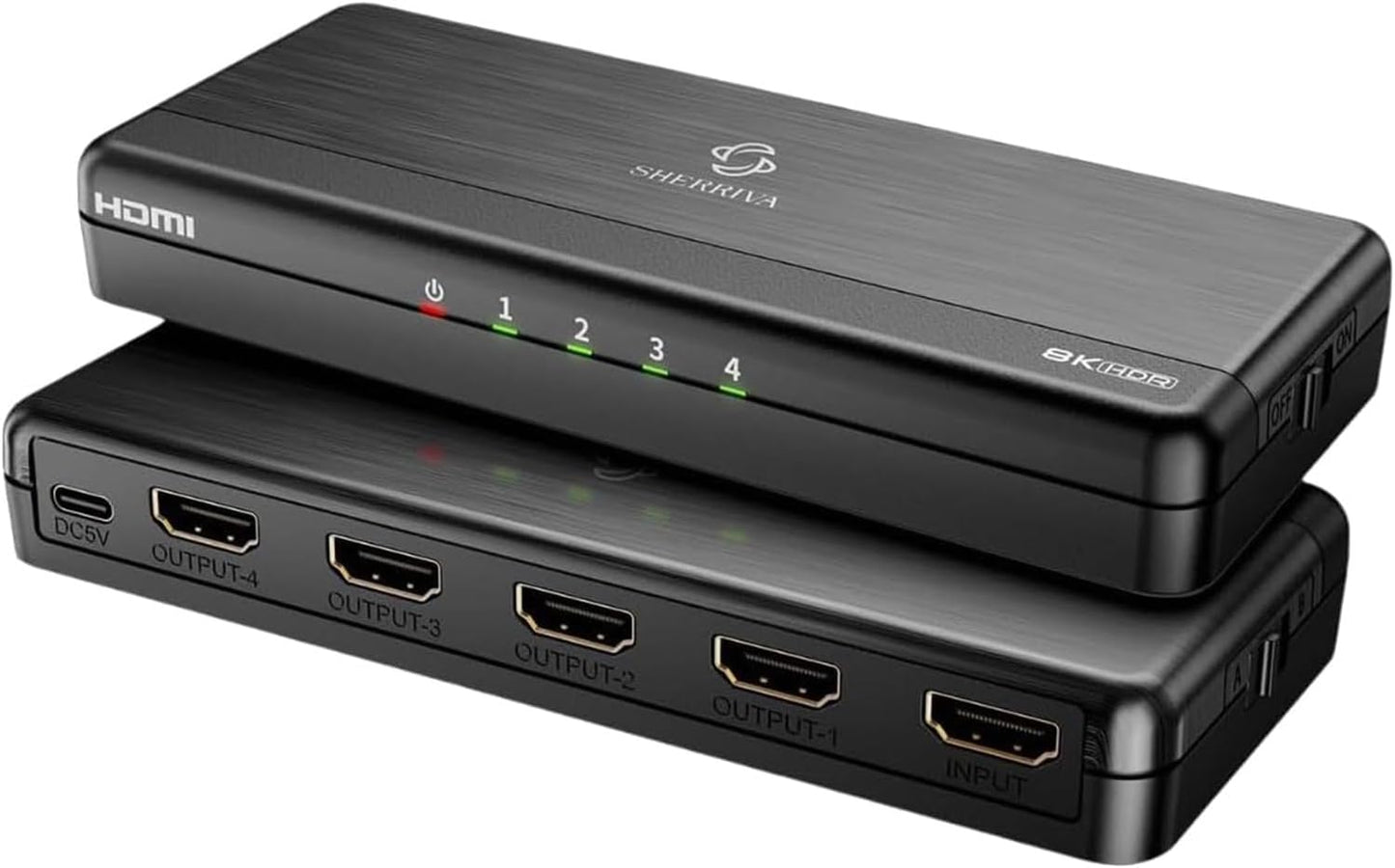 8K HDMI Splitter 1 in 4 Out, 1x4 Duplicate/Mirror Screens, HDMI 2.1, 8K@60Hz, 4K@240Hz (DSC), 4K@120Hz, Auto Downscaling, 48Gbps, HDCP 2.3, Compatible with Xbox, PS5, Blu-ray Player