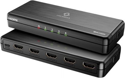 8K HDMI Splitter 1 in 4 Out, 1x4 Duplicate/Mirror Screens, HDMI 2.1, 8K@60Hz, 4K@240Hz (DSC), 4K@120Hz, Auto Downscaling, 48Gbps, HDCP 2.3, Compatible with Xbox, PS5, Blu-ray Player