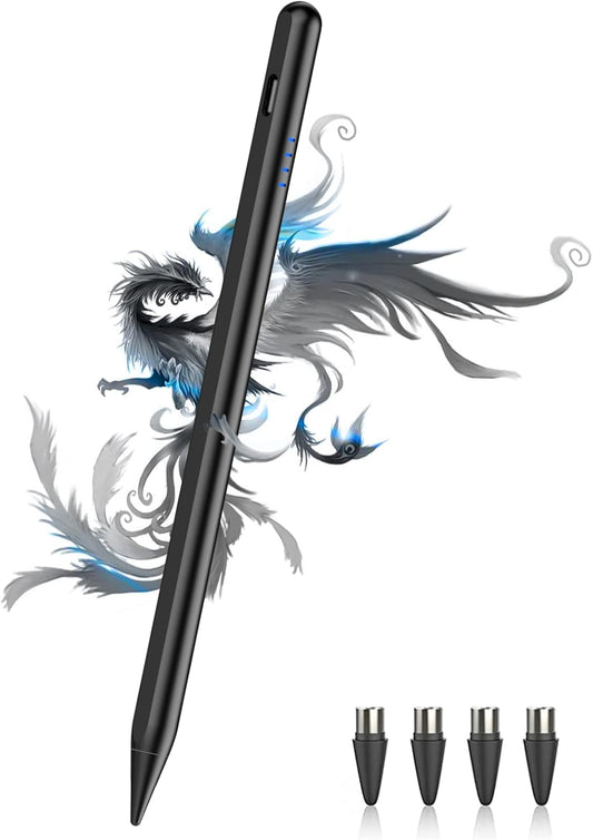 Stylus Pen for Android Tablet/Phone Pom Tips Fast Charge Stylus Pen for iPhone Magnetic Active Pencil Compatible with Samsung A9+, iPhone, Lenovo and Other Android Smartphone and Tablet Devices-Black