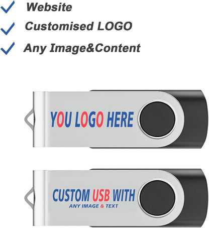 Personalized Flash Drives 128GB, Wooolken Customizable USB 2.0 Thumb Drives 10/20/50/100 Pack, Logo Memory Stick Custom Flash Drive Engraved Logo (Mixcolors)