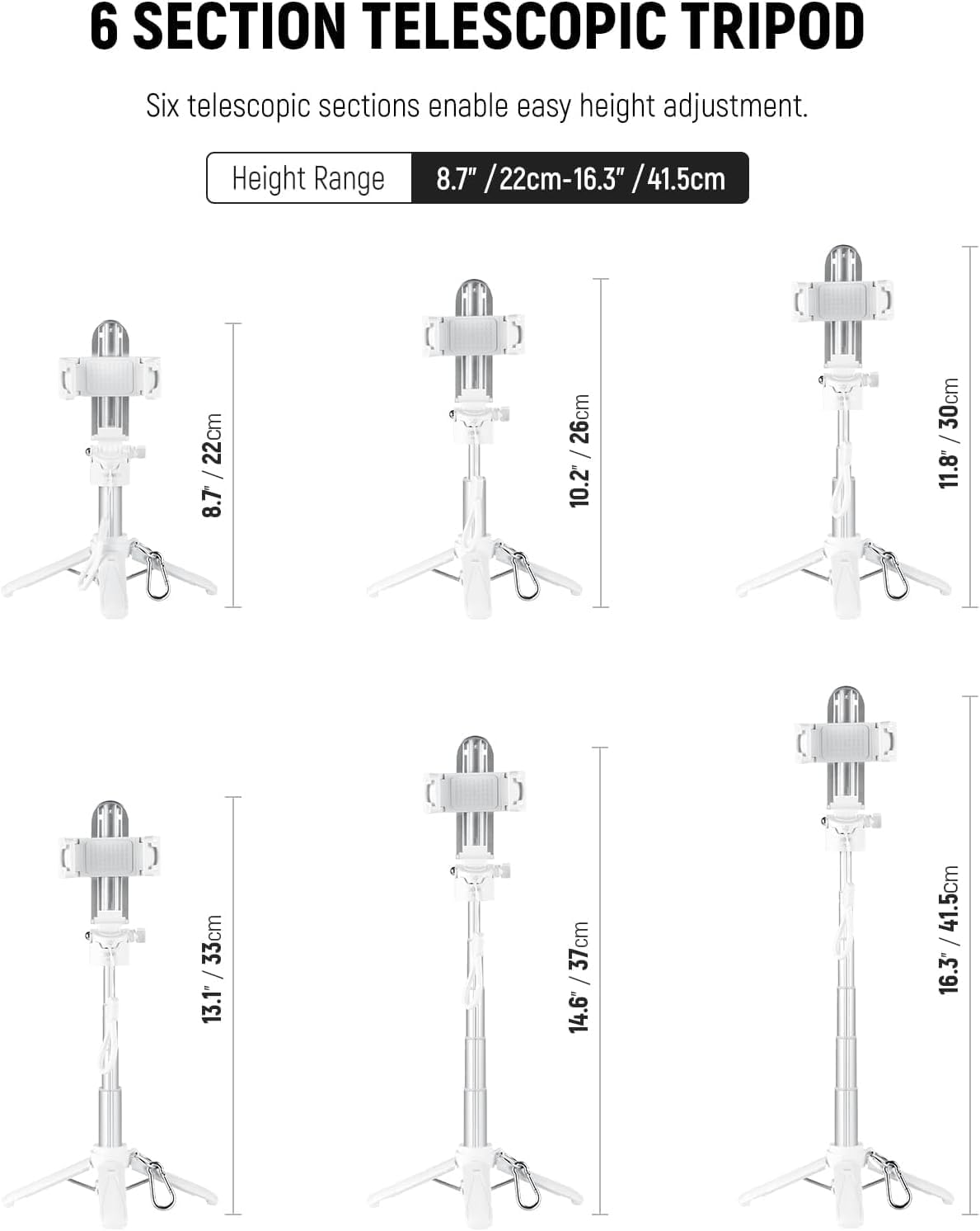 NEEWER Selfie Stick with Detachable Bluetooth Remote Shutter, Lightweight Foldable Travel Tripod for iPhone for YouTube/TikTok Vlogs Live Streaming Photography, White, P15