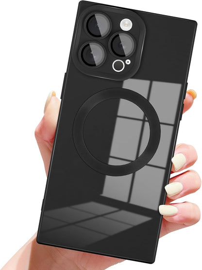 Designed for iPhone 15 Pro Max Case Compatible with Magsafe Cover Camera Lens Protector Military Grade Protection Shockproof Soft TPU Slim Magnetic Phone Case for iPhone 15 Pro Max Black