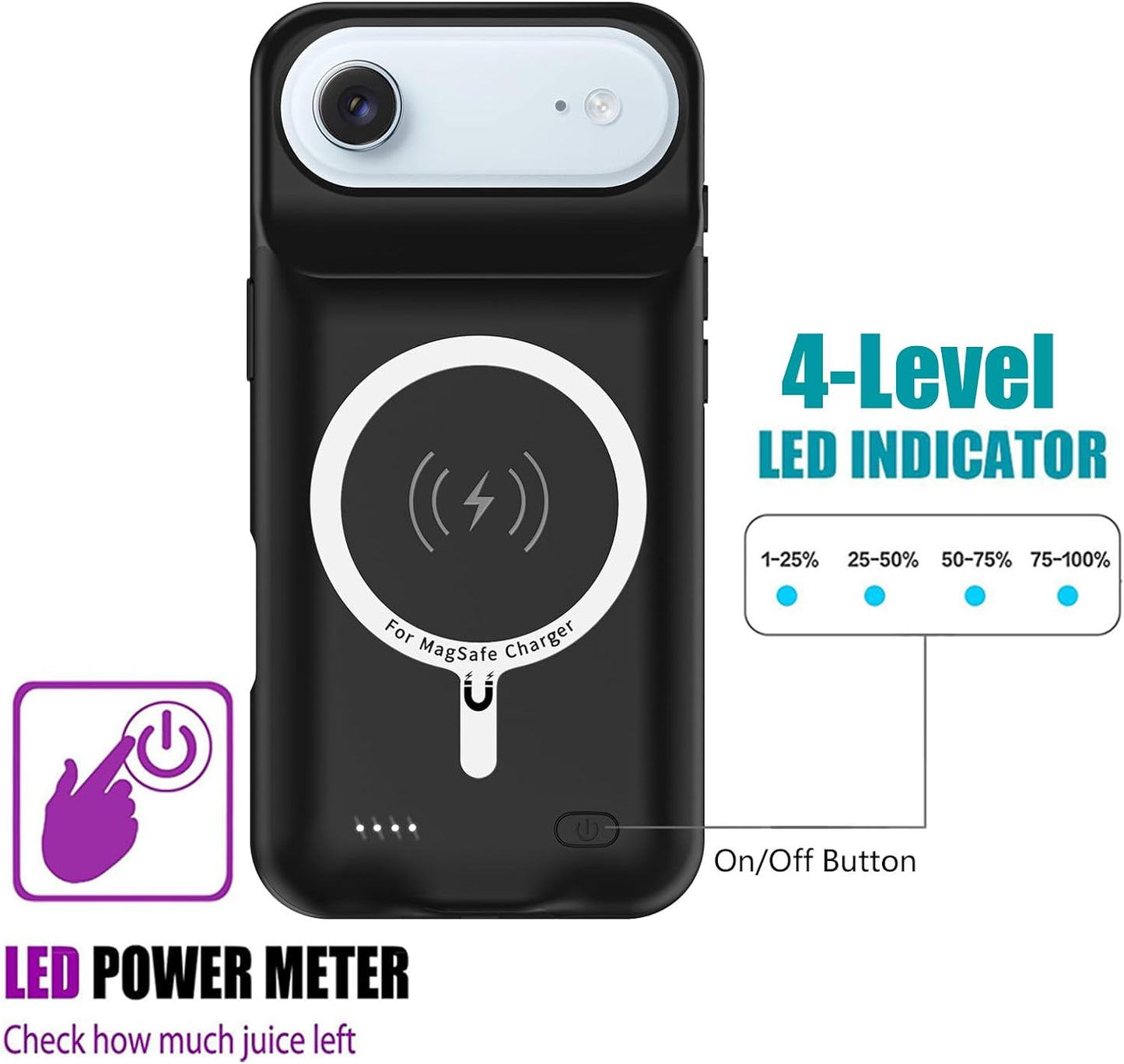 Battery Case for iPhone Air,Upgraded 12000mAh Rechargeable Portable Charging Case with Wireless Charging Compatible for iPhone 17 Air (6.5 inch) with Carplay Extended Battery Pack Charger Case (Black)