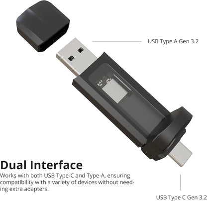 Timetec 1TB Pro Portable USB 3.2 Gen 2 Type-C/Type-A SSD Read Speed 1000MB/s Solid State Drive Stick for iPhone 15/Android/Tablet/Windows/Mac