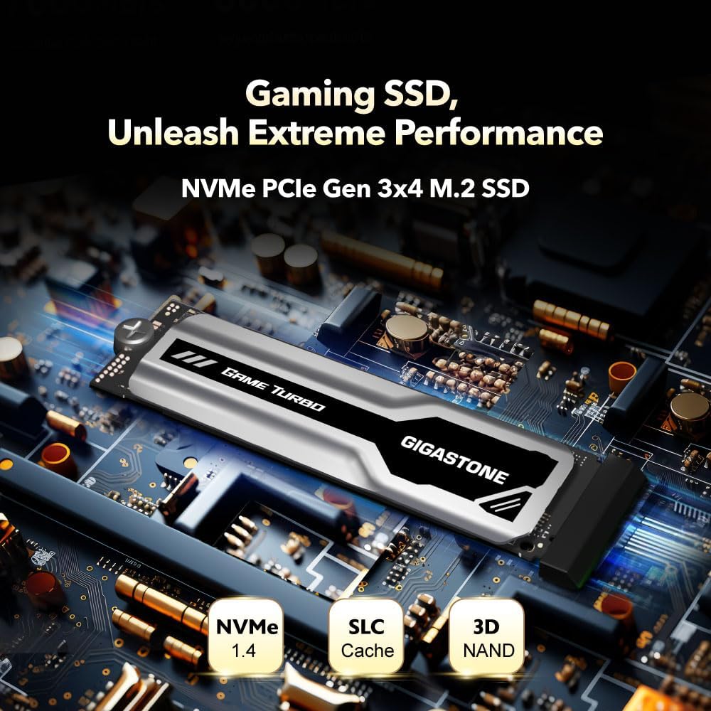Gigastone M.2 SSD 1TB PCIe 3.0 NVMe SSD 3,400MB/s Internal Gaming Solid State Hard Drive Turbo Speed Heatsink Cooling Heat Dissipation PC Laptop Storage for Gamers Video Editing Creators