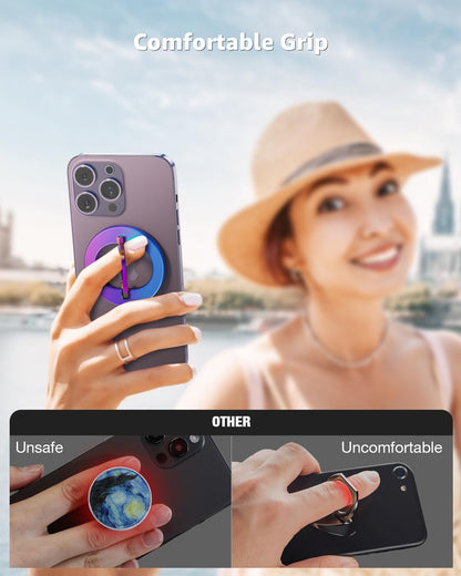 [2025 Newest] SUPERONE for MagSafe Phone Grip, Stylish Cool Magnetic Ring Holder with Adjustable Stand, Removable MagSafe Accessories Only for iPhone 16/15/14/13/12 Series and Mag Safe Case - Colorful