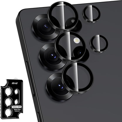 for Samsung Galaxy S25 Ultra Camera Lens Protector, Individual Metal Ring Tempered Glass Lens Cover, [Strong Adsorption] Scratch Resistant Ultra-Thin HD Clear Lens Cover, 1 Set-Black Ring