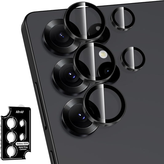 for Samsung Galaxy S25 Ultra Camera Lens Protector, Individual Metal Ring Tempered Glass Lens Cover, [Strong Adsorption] Scratch Resistant Ultra-Thin HD Clear Lens Cover, 1 Set-Black Ring
