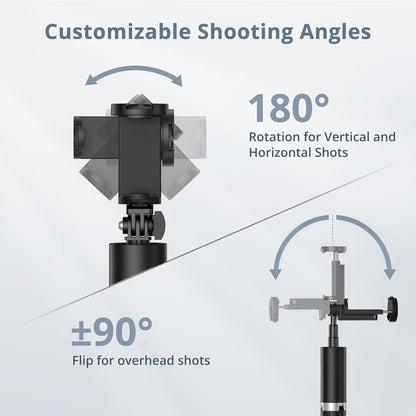 ATUMTEK 63"" Phone Tripod, Extendable Selfie Stick Tripod with Bluetooth Remote, All-in-One Aluminum Phone Tripod Stand with Cold Shoe Mount for 4”-7” iPhone and Android Smartphones Black, ATSS175