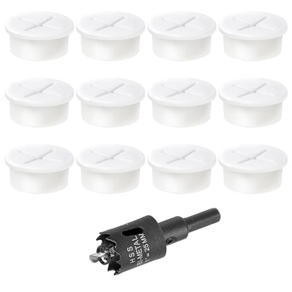 1" White Desk Grommet, JTemgle Flexible Cable Grommet with Bi-Metal Hole Saw Cross Rubber Cable Hole Cover Wire Organizer Caps Desktop Cord Management for Home Office TV Stands Tabletops, 13 Pieces