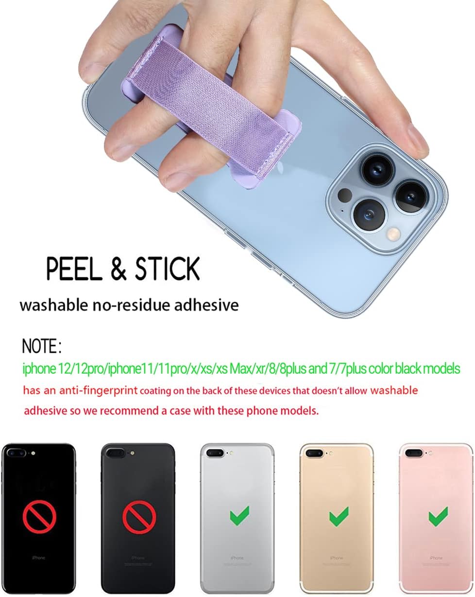 Phone Grip Holder for Hand, Universal Finger Strap Phone Holder, Finger Selfie Grip Compatible with Most Smartphones (Gold Purple) - 2Pack