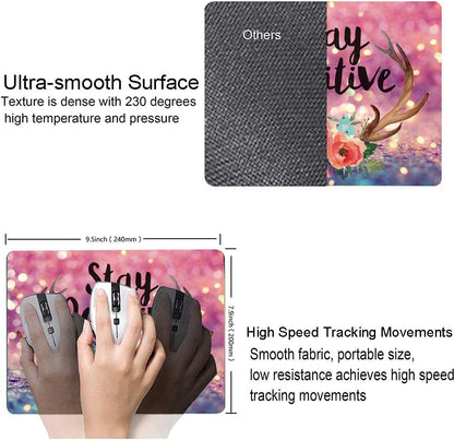 Inspirational Quote Mouse Pad - Purple Glitter, Square Waterproof, Non-Slip Rubber Base for Office Laptop, 9.5"x7.9"x0.12" Inch (Stay Positive)