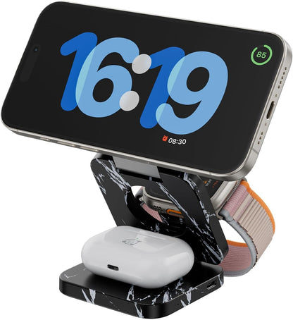 Fast Wireless Charger, Magnetic Foldable 3 in 1 Charging Station for iPhone 16/15/14/13/12/Pro/Plus/Pro Max, 5W Portable Charger for Apple Watch9/8/7/6/5/4/SE, for Airpods