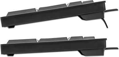Manhattan Wired Computer Keyboard – Basic Black Keyboard - with 4.5ft USB-A Cable, 104-keys, Foldable Stands - Compatible for Windows, PC, Laptop - 3 Yr Mfg Warranty – 179324