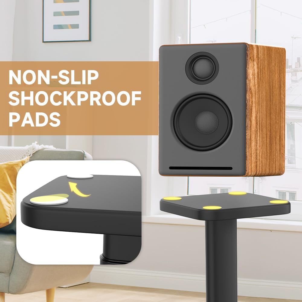 Universal Bookshelf Speaker Stands Pair - CNFRD Adjustable Height Floor Stands for Surround Sound - Holds 25lbs for Studio, Home Theater System - Tool-Free Assembly