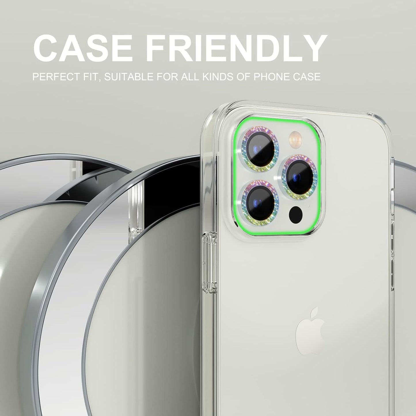 Choiche [3+1 for iPhone 14 Pro/iPhone 14 Pro Max Camera Lens Protector Bling, 9H Tempered Glass Camera Cover Screen Protector Metal Ring Decoration Accessories (Glitter-Colorful)