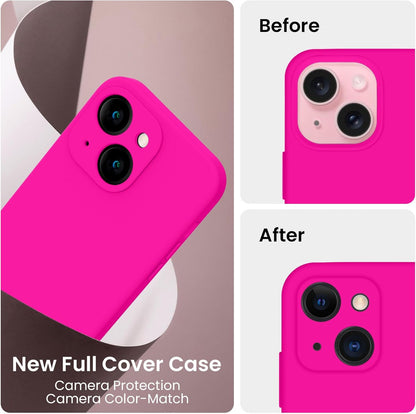 FireNova Designed for iPhone 15 Case, Silicone Upgraded [Camera Protection] Phone Case with [2 Screen Protectors], Soft Anti-Scratch Microfiber Lining Inside, 6.1 inch, Hot Pink