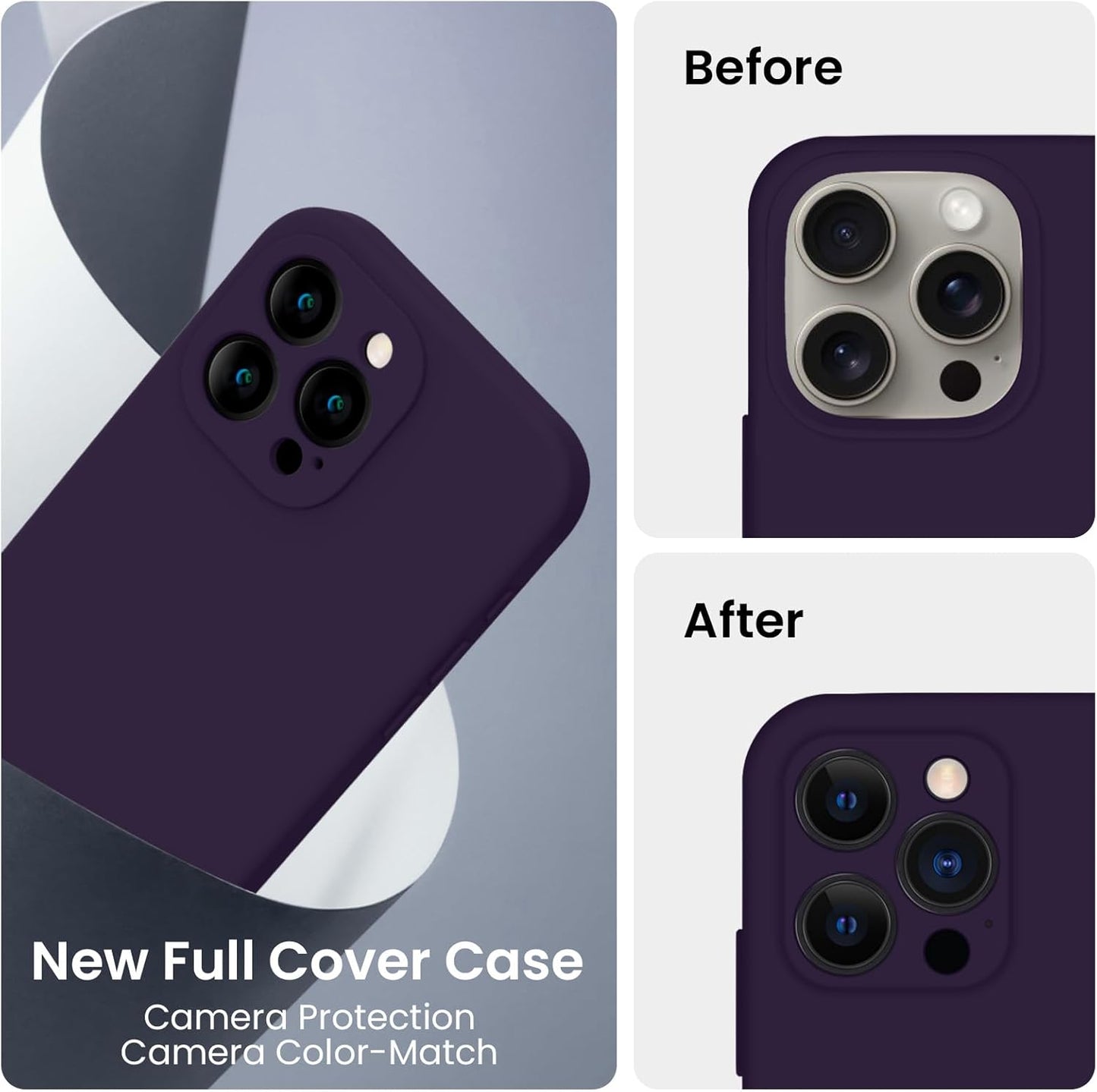 FireNova Designed for iPhone 15 Pro Case, Silicone Upgraded [Camera Protection] Phone Case with [2 Screen Protectors], Soft Anti-Scratch Microfiber Lining Inside, 6.1 inch, Purple