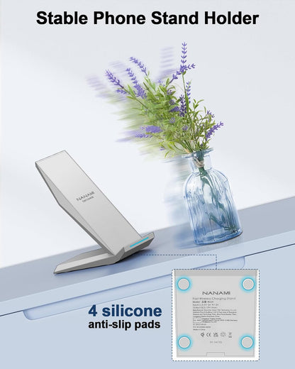 Fast Wireless Charger, NANAMI Qi Certified Wireless Charging Stand Compatible iPhone 16/16 Plus/16 Pro/16 Pro Max/15/14/13/12, Samsung Galaxy S25/S24/S23/S22/S21/S20/Note 20 Ultra and Qi-Enabled Phone