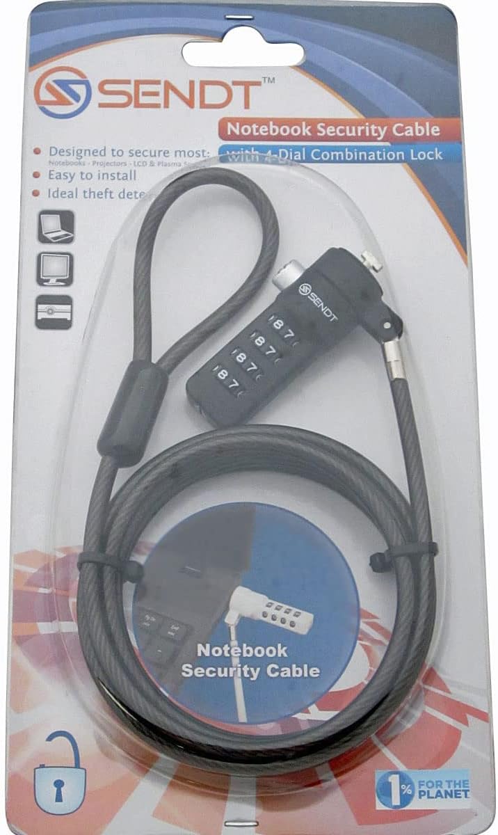 Sendt Black Notebook/Laptop Combination Lock Security Cable