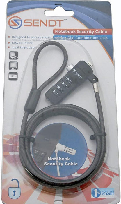 Sendt Black Notebook/Laptop Combination Lock Security Cable