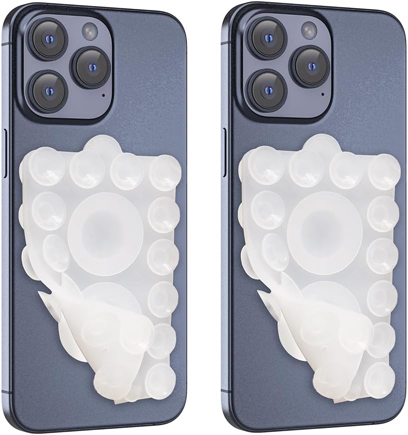 ZYCCER Double Sided Silicone Suction Phone Holder Mount,Compatible with iPhone and Android Cases Hands-Free Mirror Shower Phone Mount Strong Grip Holder (Transparent, Double Sided 2PCS)