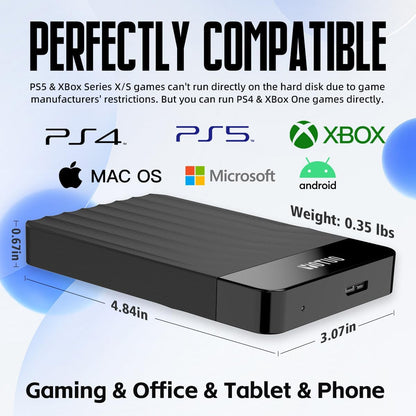 Portable External Hard Drive Storage Expansion Mobile HDD USB 3.0 USB-C for PC, Mac, Desktop, Laptop, PS4, PS5, Xbox One X/S, Xbox 360, Xbox Series X/S, Office & Game (Black, 1TB)