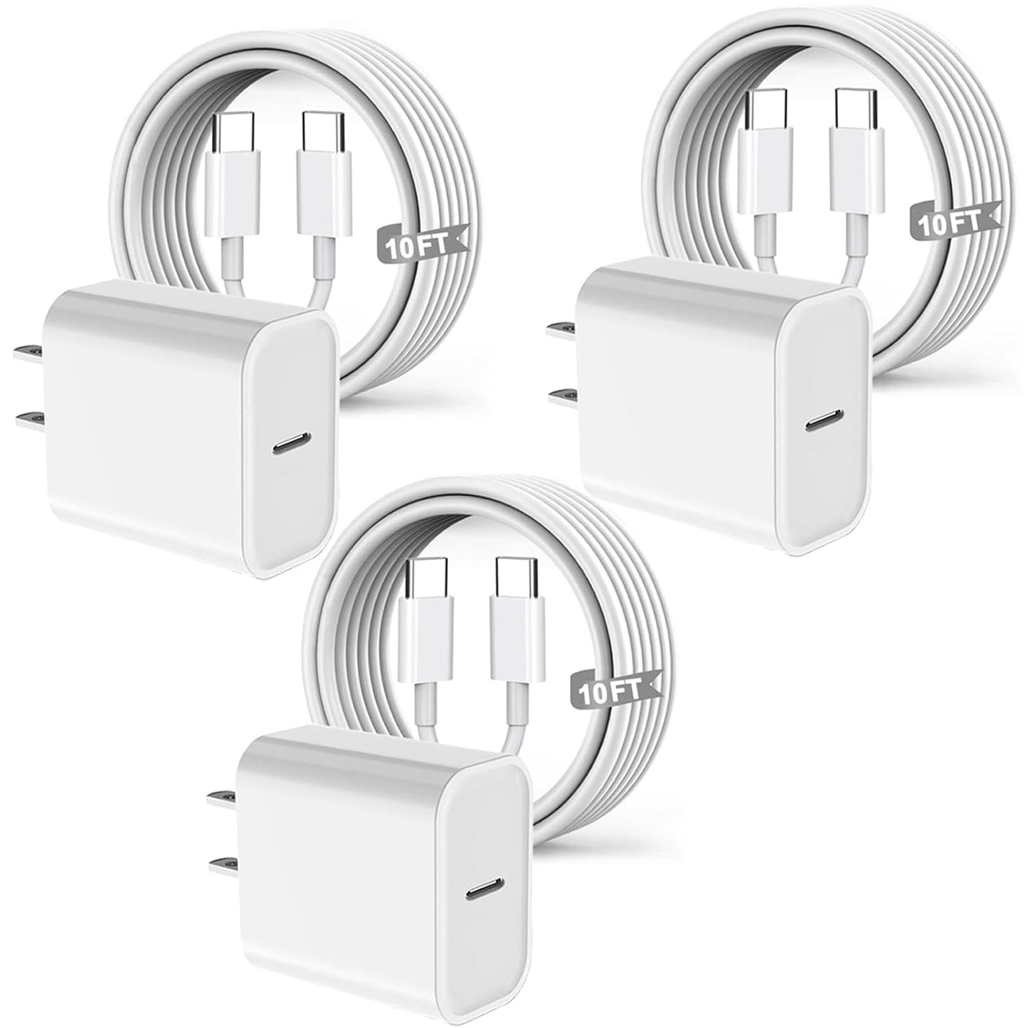[3 Pack] Long 10FT iPad Pro Charger 20W Fast Wall Charger Block,10Foot USB C to C Cable Fast Charging for iPad Pro 13/12.9/11 inch 2018-2025,iPad 11,iPad Air,Mini 7th/iPhone 16/15 Pro/15 Pro Max
