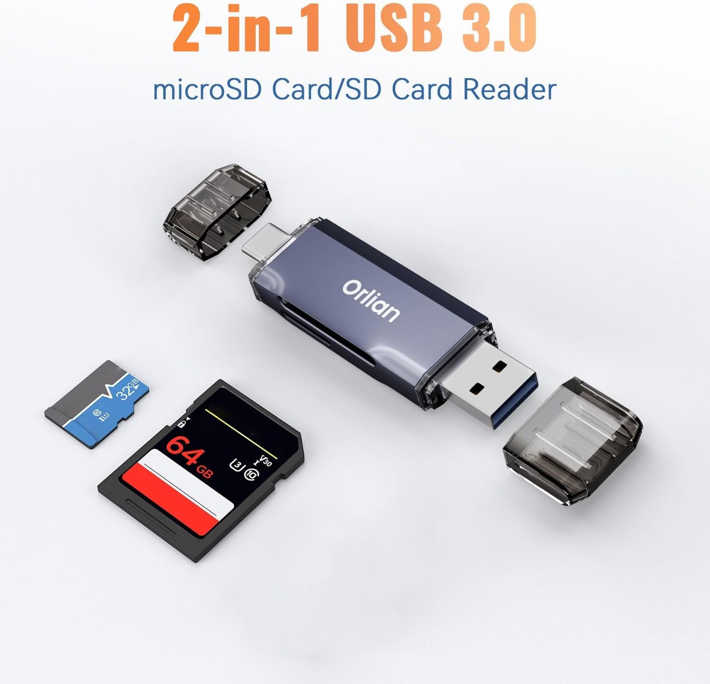 USB 3.0 microSD/SD Card Reader Dual USB A & C Memory Card Reader Adapter 5Gbps Type C TF Card Reader for SD, SDHC, SDXC, RS-MMC, MMC, microSD, microSDHC, microSDXC(SD Card Not Included)