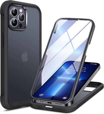 Miracase Glass Case for iPhone 13 Pro Max 6.7 inch, Upgrade Full-Body Clear Bumper Case with Built-in 9H Tempered Glass Screen Protector for iPhone 13 Pro Max, Matte Black