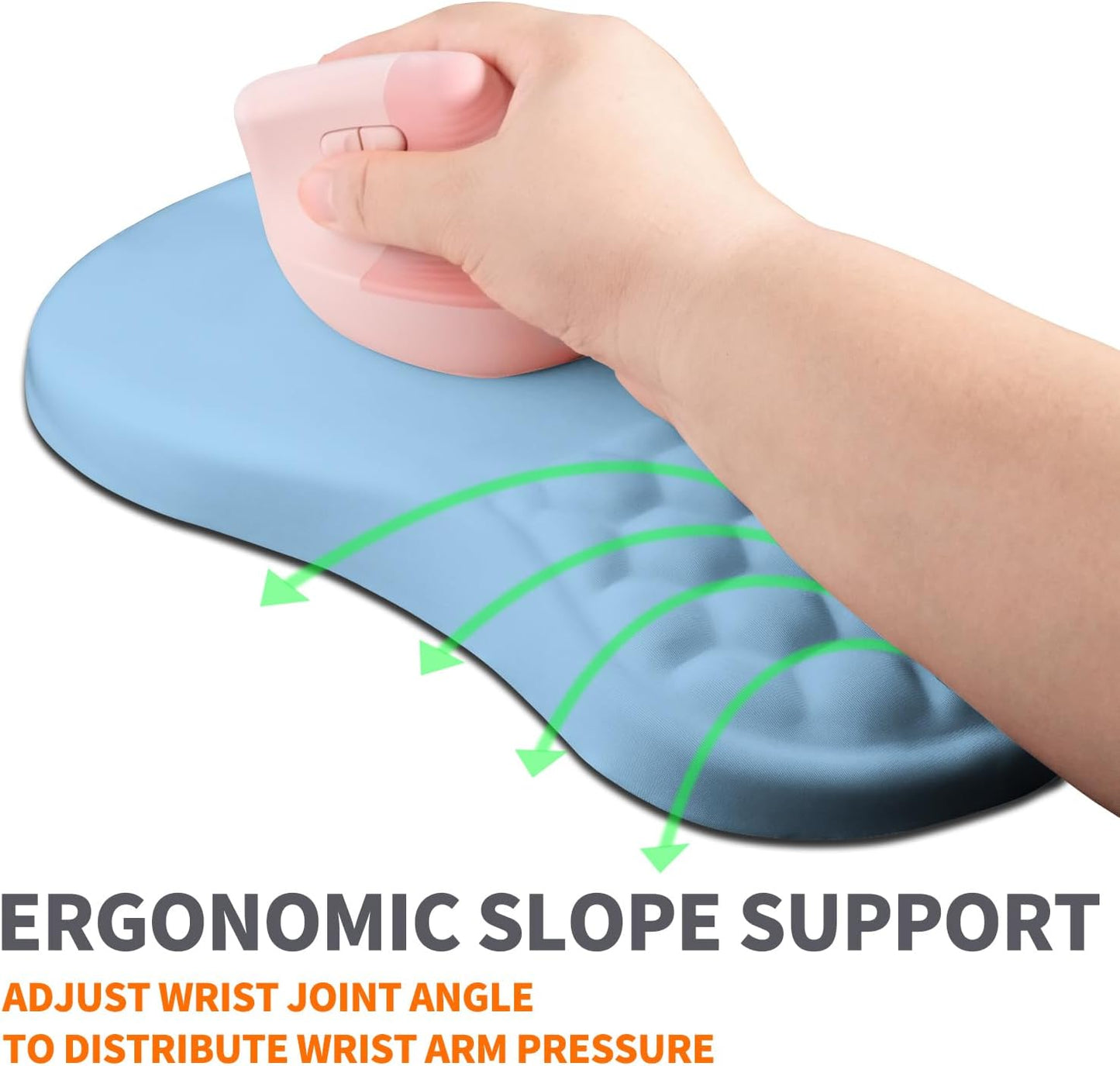 Ergonomic Joint Wrist Support Mouse Pad with Memory Foam Cushion Massage Bump, Carpal Tunnel Pain Relief Mousepad Slope Design for Wrist Rest, 11.8x7.9 in, LightSkyBlue