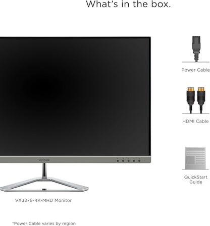 ViewSonic VX3276-4K-MHD 32 Inch 4K UHD Monitor with Ultra-Thin Bezels, HDR10 HDMI and DisplayPort for Home and Office