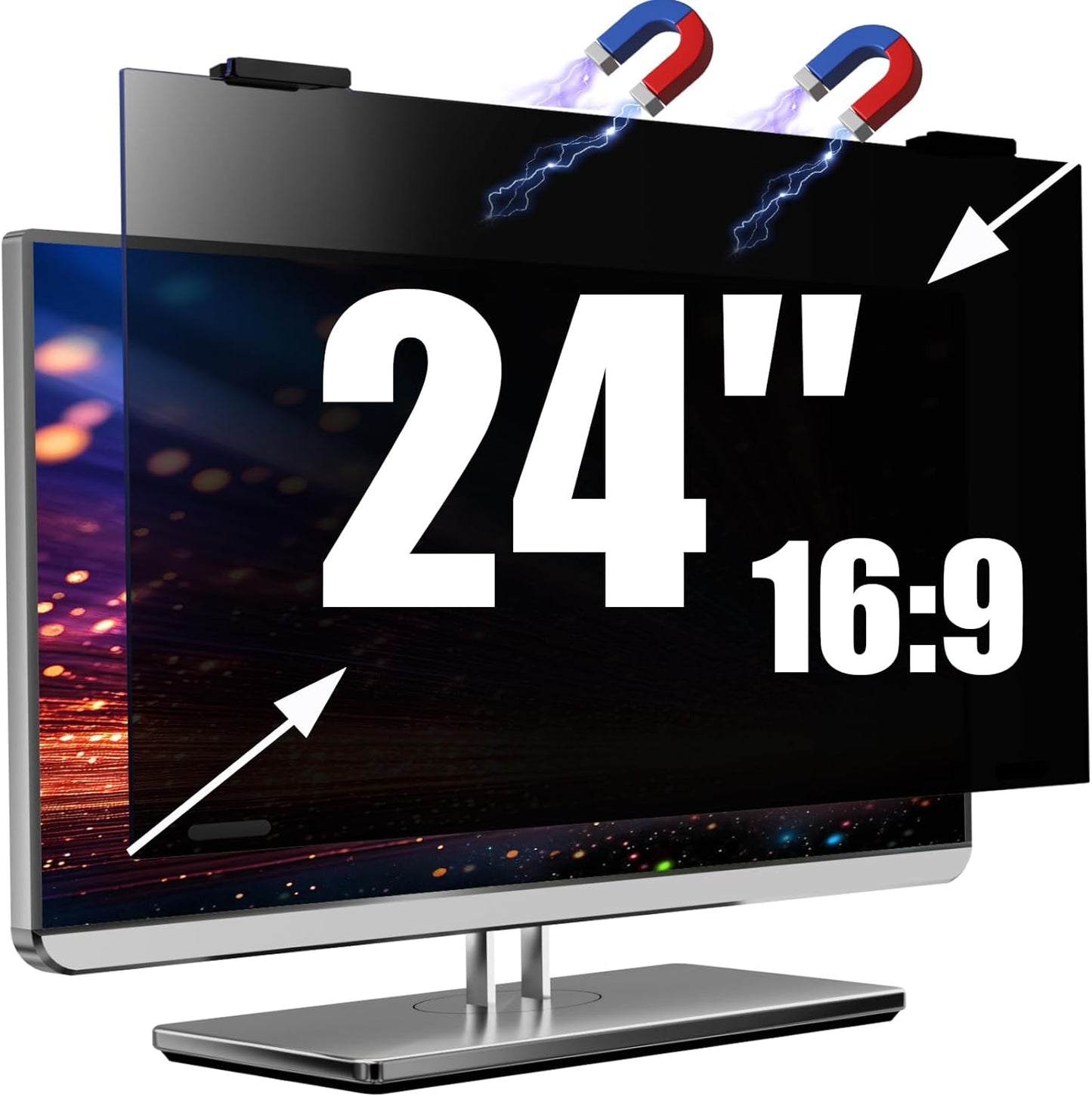 Magnetic Computer Privacy Screen Filter 24 Inch for Frameless Monitor Thin Bezel 16:9 Widescreen, Hanging Removable Anti Blue Light Privacy Shield Protector Eye Protection