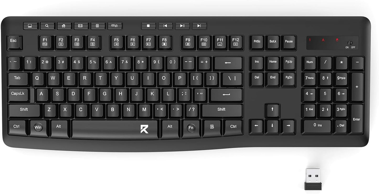Redragon BK-7367 2.4G Wireless Keyboard, Membrane Computer Keyboard with 10 Individual Multimedia Keys, Spill Resistant Adjustable Kickstand AA Battery