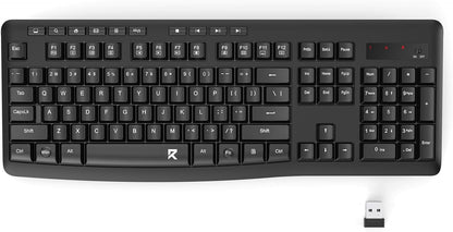 Redragon BK-7367 2.4G Wireless Keyboard, Membrane Computer Keyboard with 10 Individual Multimedia Keys, Spill Resistant Adjustable Kickstand AA Battery