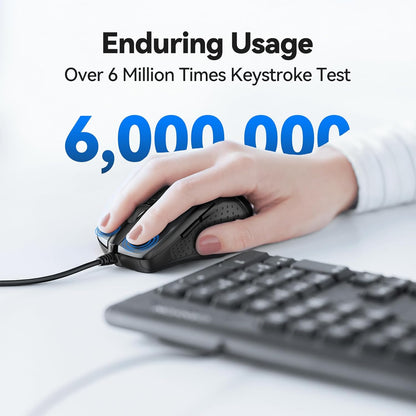 TECKNET USB Wired Mouse, 6-Button Corded Computer Mouse with 4 Adjustable DPI, Optical Computer Mice with Ergonomic Design and 5FT Cord for Laptop, Chromebook, PC, Desktop, Mac, Notebook-Gray