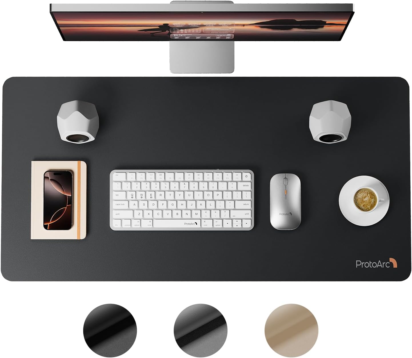 ProtoArc Leather Desk Mat, Large Mouse Pad- 31.5×15.8 inch, Non-Slip PU Leather Desk Pad Protector, Premium Desktop Mat for Computer, Keyboard and Mouse, Black