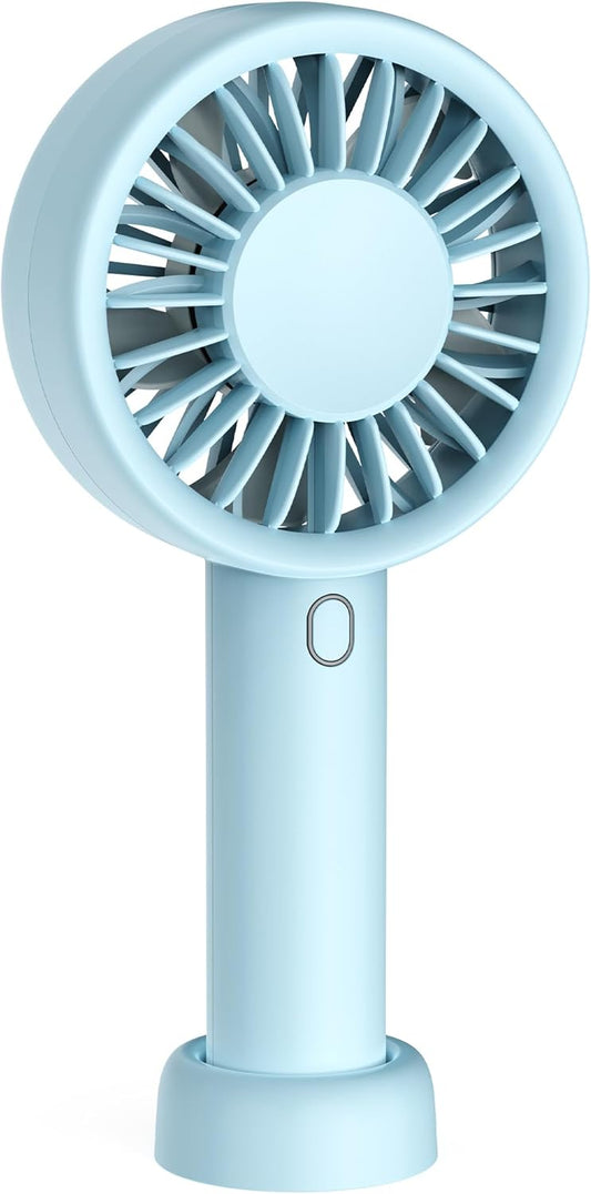 Portable Handheld Fan, USB Personal Fan Rechargeable Battery Operated 10H Working Cooling Time Mini Small Design with Base for Desktop/Travel/Outdoor/Vacation/Concerts/Lash Makeup-Blue