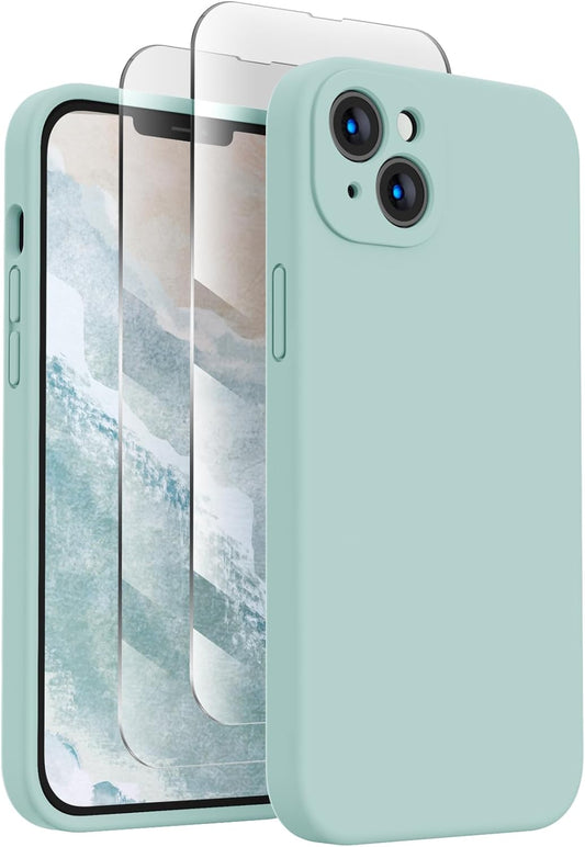 FireNova Designed for iPhone 14 Case, Silicone Upgraded [Camera Protection] Phone Case with [2 Screen Protectors], Soft Anti-Scratch Microfiber Lining Inside, 6.1 inch, Mint Green