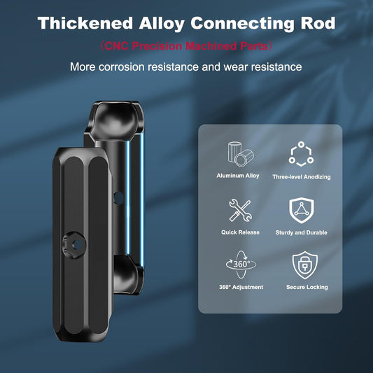 Clamp Mount for Action Camera, Super Camera Clamp Mount with Double Ball Head Magic Arm Fit for DJl,Go pr0, lnsta36o X5 X4 X3，Motorcycle Rearview Mirror Mounts & Aluminum Alloy - 360°Rotating, 78004