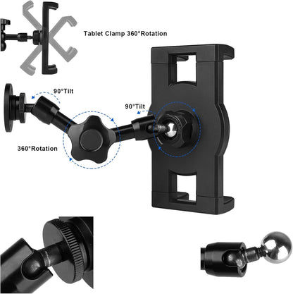 Heavy Duty Drill Base iPad Mount, Tablet Holder for Truck/Car/Boat/Wall/Desk/Vehicle Dashboard,360° Adjustable Aluminum Alloy Arm Mount Compatible with 7~12.9" iPad/Nexus/Fire HD/e-Book/Switch