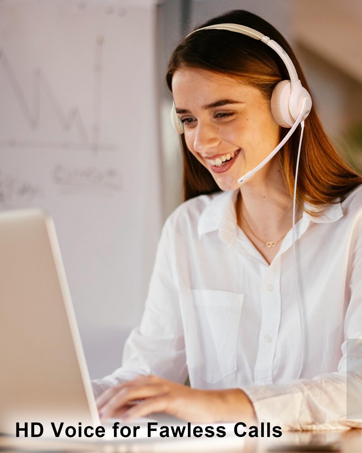 USB Headset with Microphone for PC, On-Ear Computer Laptop Headphones with Noise Cancelling Mic in-line Control for Home Office Online Class Zoom (USB+3.5mm, White)