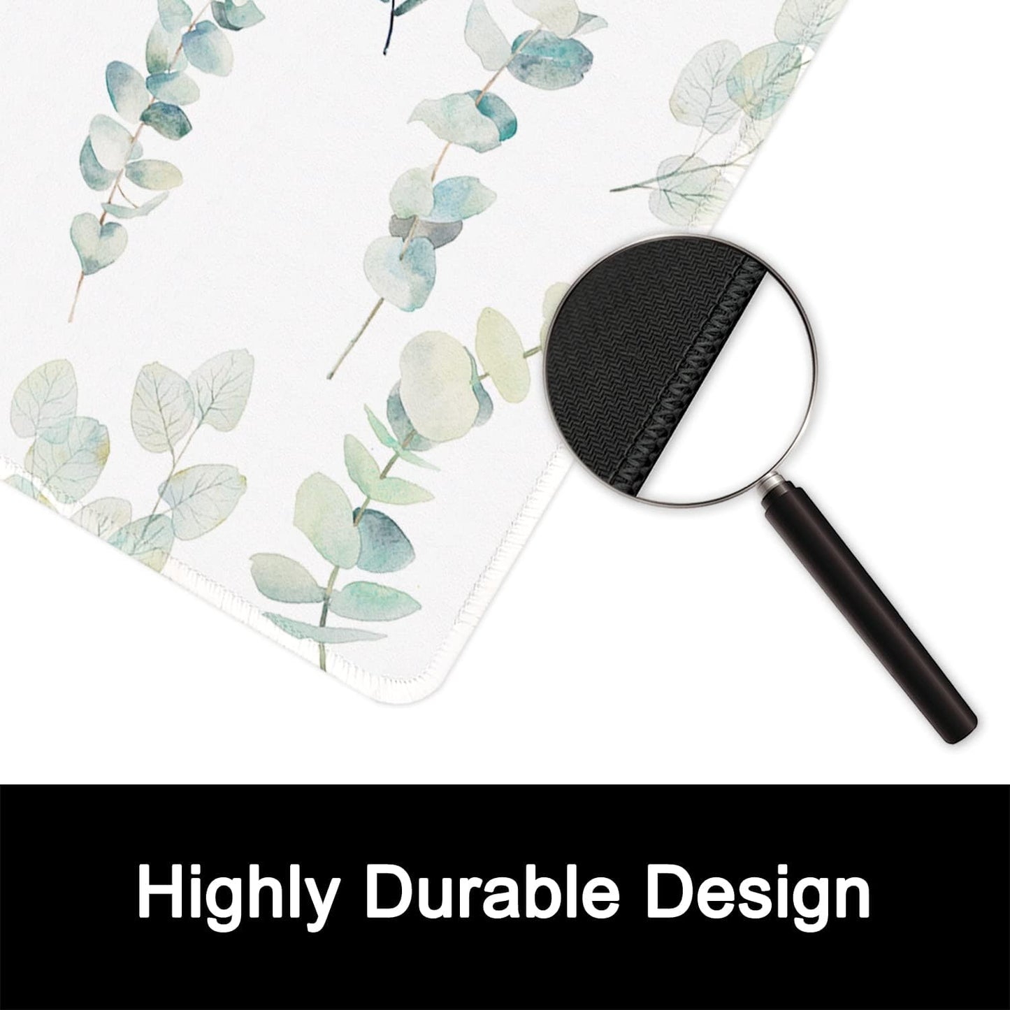 ITNRSIIET Mouse Pad with Stitched Edge Premium Textured Smooth Precise Operation Waterproof Washable Non-Slip Rubber Base Desktop Protection Mat, 10.2×8.3×0.12 inches, Eucalyptus Branches