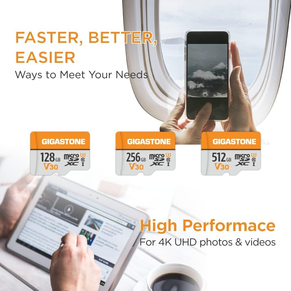 GIGASTONE 512GB Micro SD Card 4-Pack, A1 V30 4K Video Recording, Surveillance, Security Camera, Action Camera, Drone, 100MB/s MicroSDXC Memory Card UHS-I Class 10