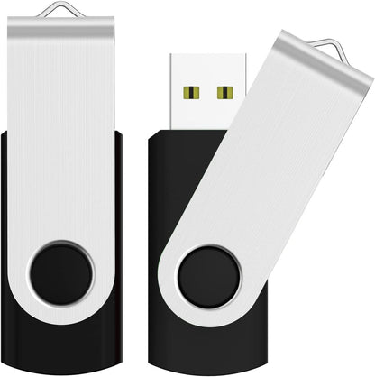 JUANWE 64GB USB Flash Drive 2 Packs, 2.0 Thumb Drive Foldable USB Storage Flash Drive Memory Stick with Lanyard Hole, Jump Drive Pen Drive Zip Drive Portable Flashdrive for PC/Tablet/Mac/Car, Black