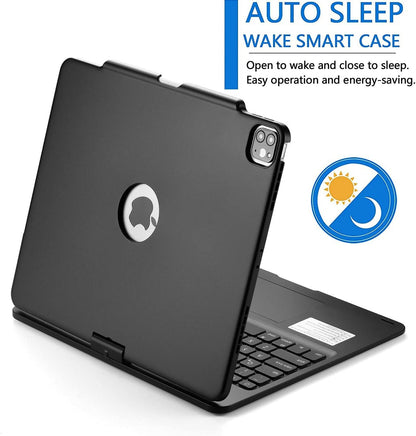 360° Rotatable Keyboard Case for iPad Air 13 inch (M3/M2-2025/2024)/Pro 12.9 (6th, 5th, 4th, 3rd Gen) with TouchPad, Backlits Aluminum Alloy Smart Case with trackpad Keyboard, Black