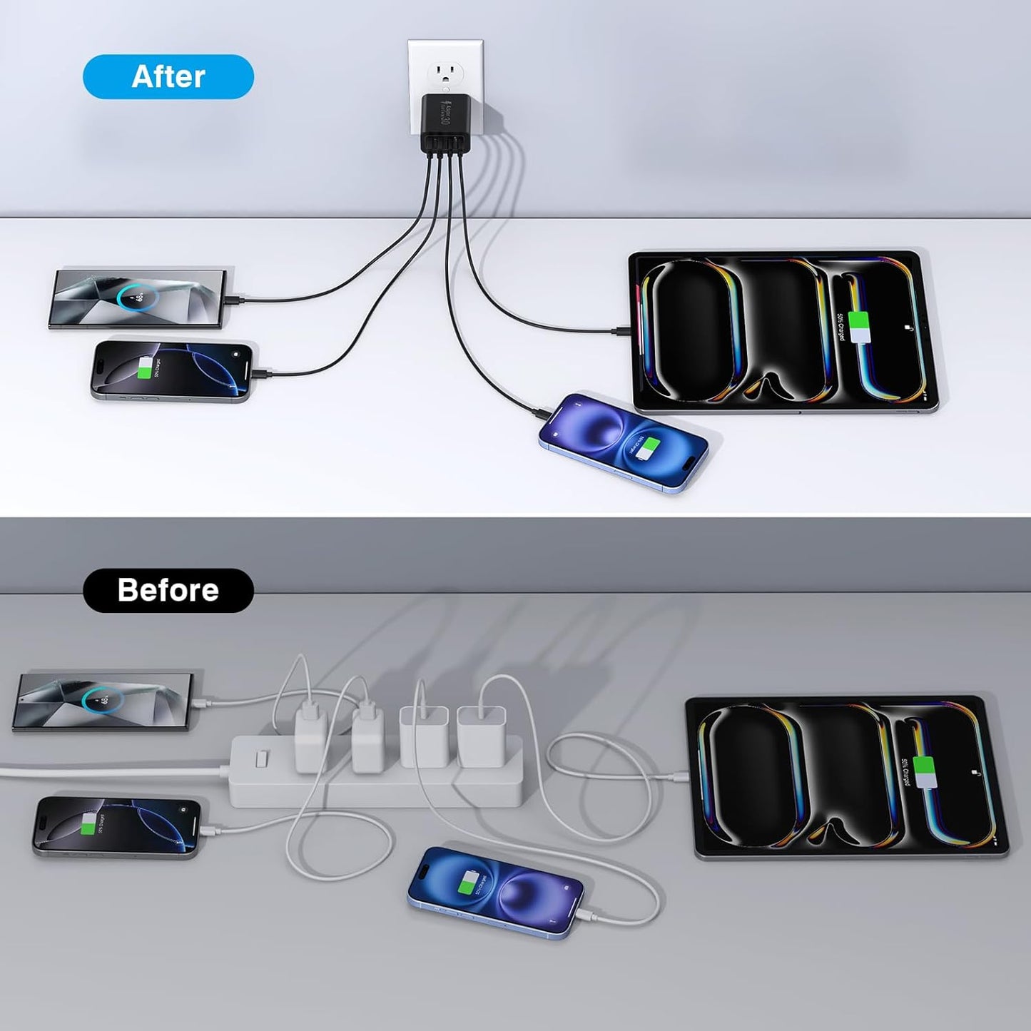 [2 Pack/40W] 4-Port USB C Wall Charger Block, Fast Type C Power Brick Charging Cube Power Delivery Wall Plug for iPhone 15/14/13/12/14 Pro/13 Pro, Huawei, Xiaomi, Oneplus, Galaxy(Black)