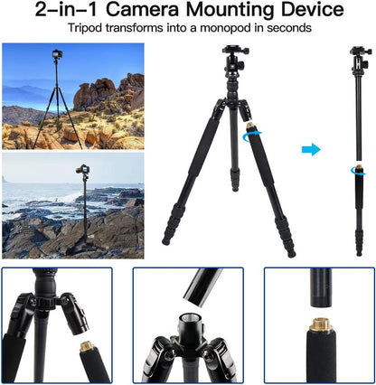 SIRUI Traveler 7A 65.55'' Aluminum Camera Tripod, E-10 Panorama Ball Head and Arca Swiss Quick Release Plate,Load Up to 17.6 lbs,Convertible to Monopod